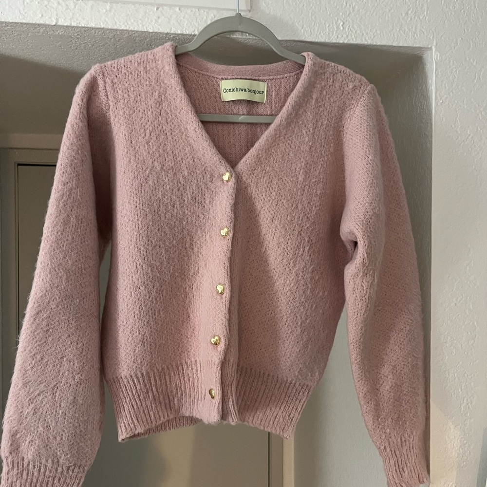 Pink angora cardigan